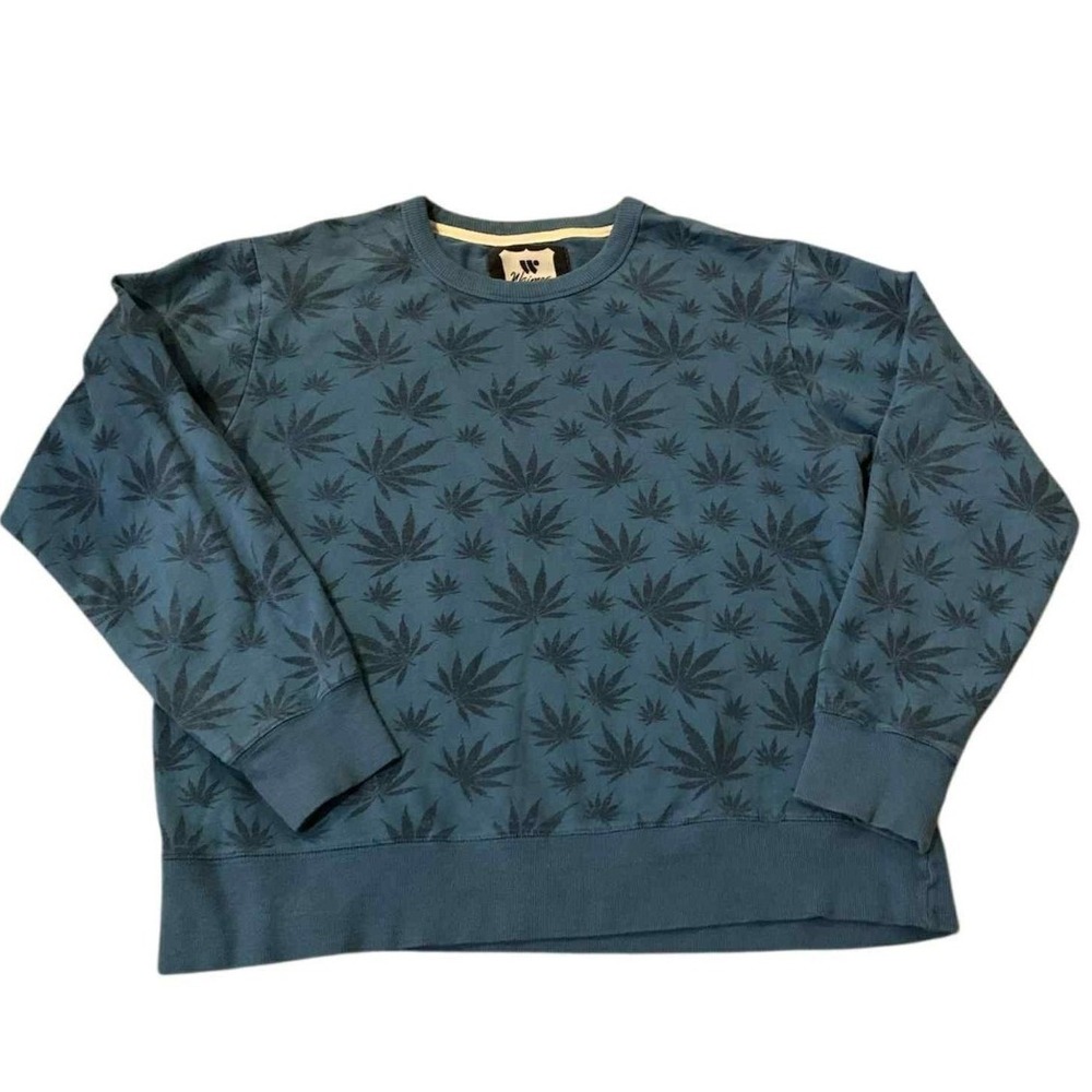 Waimea Sweatshirt Mens Large Blue MaryJane Leaf Print Cotton Streetwear Stoner